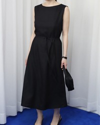 (tea rose)black linen dress
